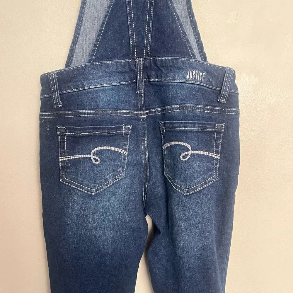 Justice Girls Overalls Size 8 Adjustable Flip Sequins Distressed Cuffed Hem Fall